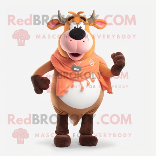 Personnage De Costume De Mascotte Redbrokoly Peach Jersey Cow Habillé D'un Gilet Et D'anneaux