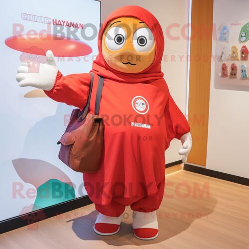 Personnage De Costume De Mascotte Redbrokoly Shakshuka Habillé D'un Sweat-Shirt Et De Sacs Fourre-Tout
