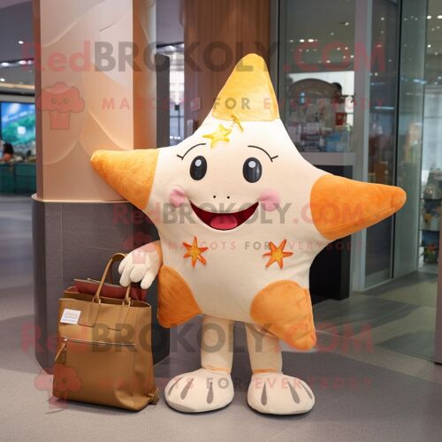 Personnage De Costume De Mascotte Redbrokoly D'étoile De Mer Crème Habillé D'une Mini Robe Et De Sacs Fourre-Tout