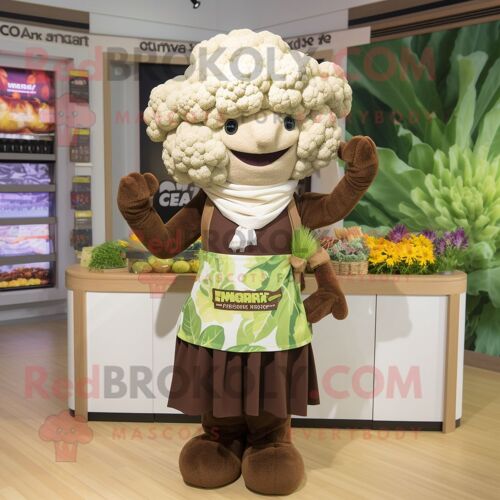 Mascotte Redbrokoly De Personnage De Chou-Fleur Marron Habillé D'une Robe Taille Empire Et De Foulards