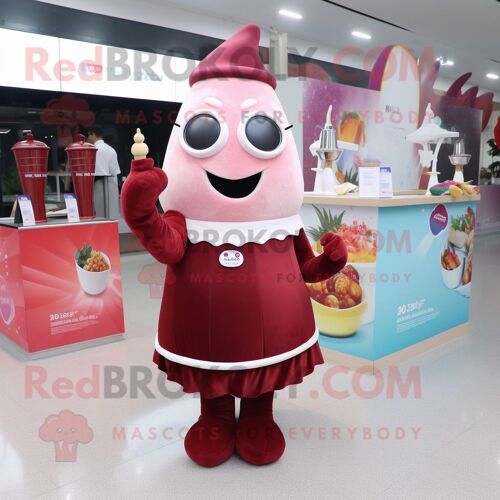 Personnage De Costume De Mascotte Redbrokoly De Crème Glacée Marron Habillé Avec Une Robe De Soirée Et Des Porte-Clés