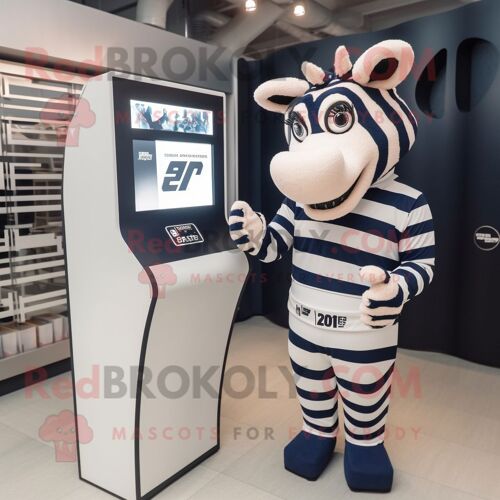 Costume De Mascotte Redbrokoly De Zèbre Bleu Marine Habillé D'un Sweat Et De Montres