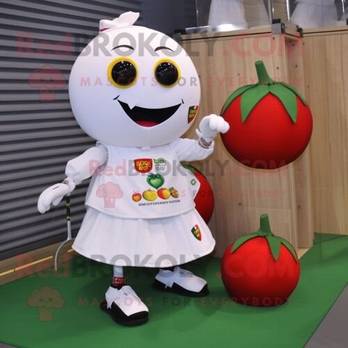 Personnage De Costume De Mascotte Redbrokoly De Tomate Blanche Habillé D'une Mini Jupe Et De Porte-Clés