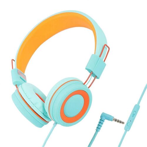 Casque d'écoute pour enfants Filaire Coloré Ordinateur Portable Tablette Téléphone pour l'apprentissage en ligne Classe Écouteurs, Orange + Vert