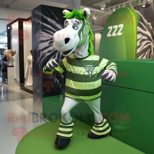 Mascotte Redbrokoly De Personnage De Zèbre Vert Habillé D'un Short De Course Et De Pochettes