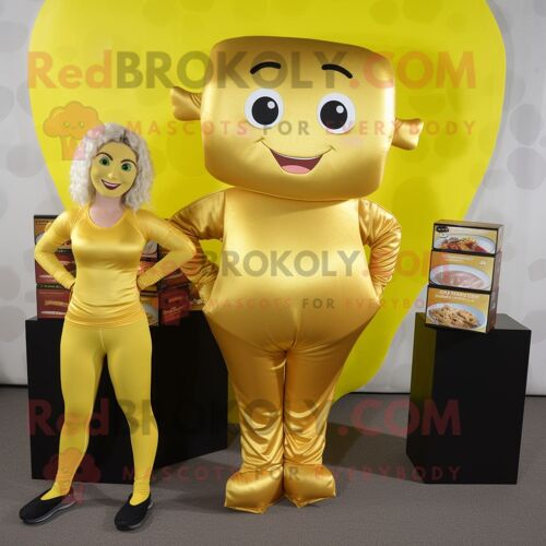 Personnage De Costume De Mascotte Redbrokoly Gold Candy Box Habillé D'un Pantalon De Yoga Et De Portefeuilles