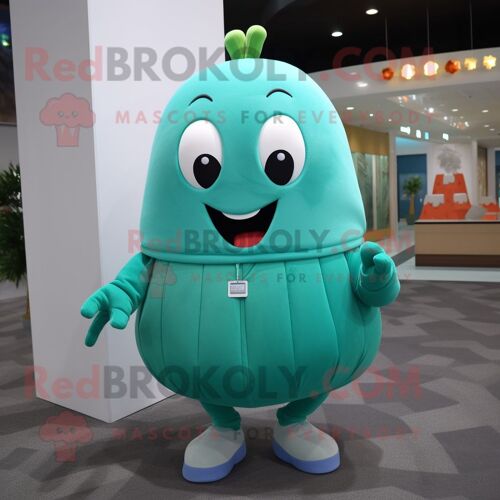 Personnage De Costume De Mascotte Redbrokoly De Melon Bleu Sarcelle Habillé D'un Sweat-Shirt Et De Colliers