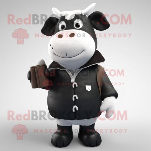 Personnage De Costume De Mascotte Redbrokoly De Vache Noire Hereford Habillé D'une Parka Et De Cravates