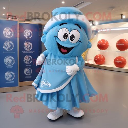 Personnage De Costume De Mascotte Redbrokoly De Ballon De Rugby Bleu Ciel Habillé D'une Jupe Portefeuille Et De Châles