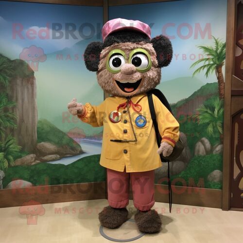 Fried Rice Personnage De Costume De Mascotte Redbrokoly Habillé Avec Un Pantalon En Velours Côtelé Et Des Colliers
