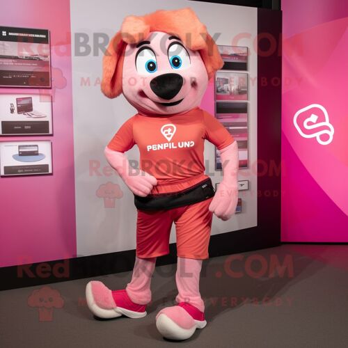 Personnage De Costume De Mascotte Redbrokoly Pink Shepard S Pie Habillé D'un Short De Course Et De Montres Connectées