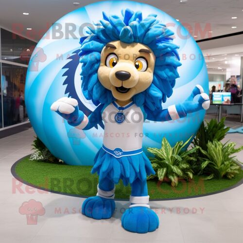 Personnage De Costume De Mascotte Redbrokoly Blue Tamer Lion Habillé D'un Bikini Et D'anneaux