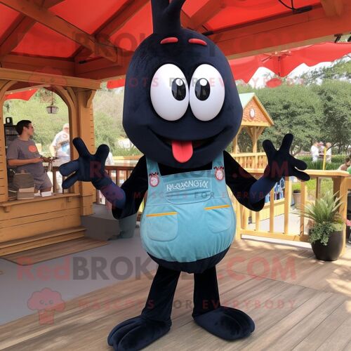Personnage De Costume De Mascotte Redbrokoly De Crevettes Noires Scampi Habillé D'un Pantacourt Et De Bretelles