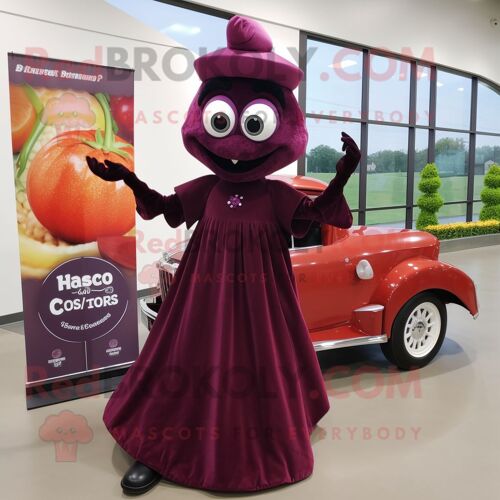 Personnage De Costume De Mascotte Redbrokoly De Raisin Marron Vêtu D'une Robe De Soirée Et De Châles