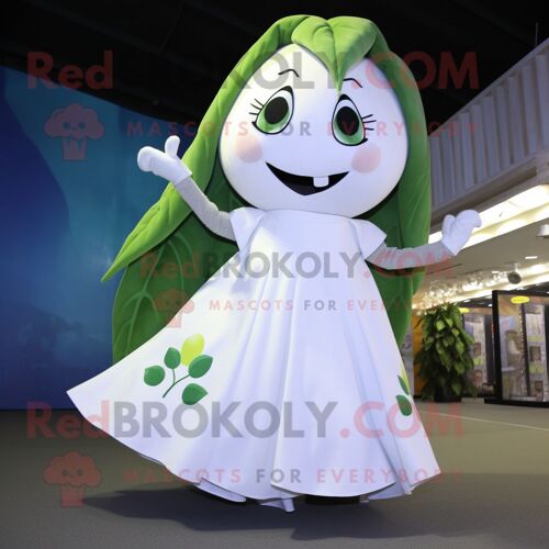Personnage De Costume De Mascotte Redbrokoly De Haricot Blanc Habillé D'une Jupe Portefeuille Et De Cravates