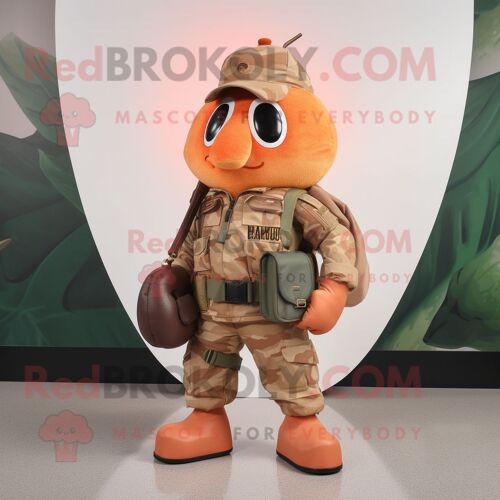 Personnage De Costume De Mascotte Redbrokoly Peach Para Commando Habillé D'un T-Shirt À Col En V Et De Sacs À Main