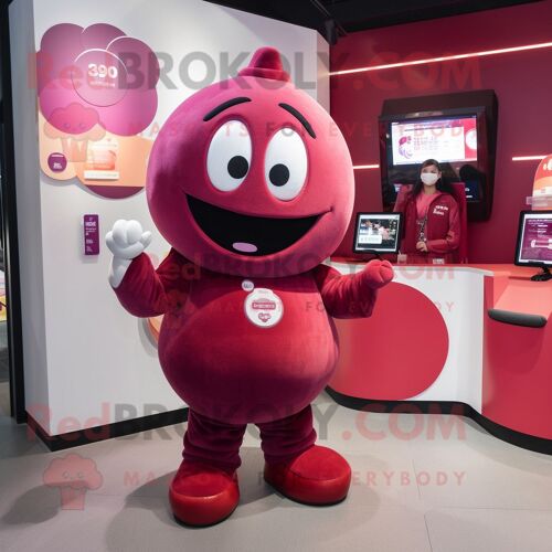 Personnage De Costume De Mascotte Redbrokoly Rose Marron Habillé D'un Col Roulé Et De Porte-Monnaie
