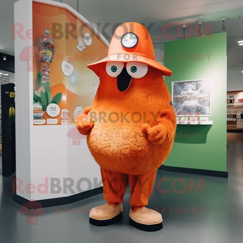 Personnage De Costume De Mascotte Redbrokoly Kiwi Orange Habillé D'un T-Shirt À Manches Longues Et D'épingles À Chapeau