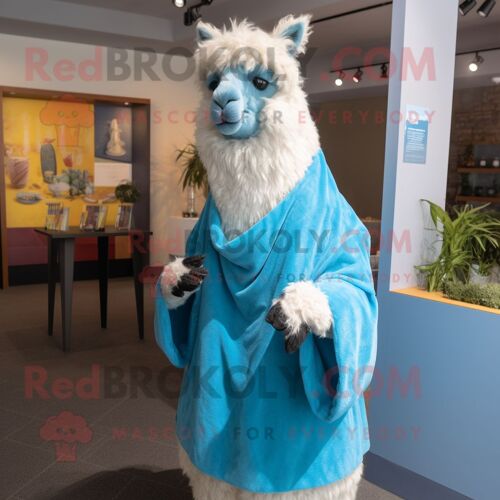 Personnage De Costume De Mascotte Redbrokoly De Lama Bleu Ciel Habillé D'une Couverture Et De Boucles D'oreilles