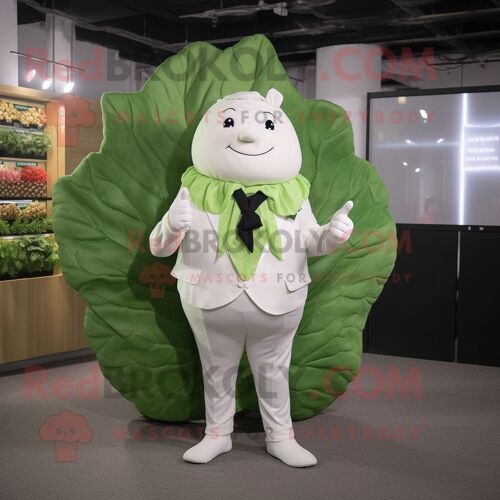 Personnage De Costume De Mascotte Redbrokoly De Feuille De Chou Blanc Habillé D'un Costume Et De Cummerbunds