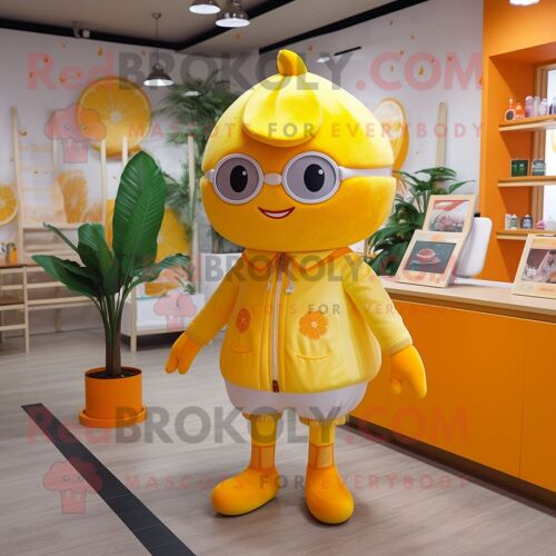 Personnage De Costume De Mascotte Redbrokoly Jaune Citron Orange Habillé D'un Chemisier Et De Porte-Clés