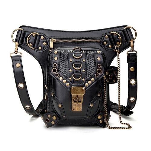 Sac À Bandoulière Vintage Punk Gothique En Cuir, Sacoche Rétro Punk Poitrine Moto, Sacs De Ceinture De Cuisse, Sacs À Épaule