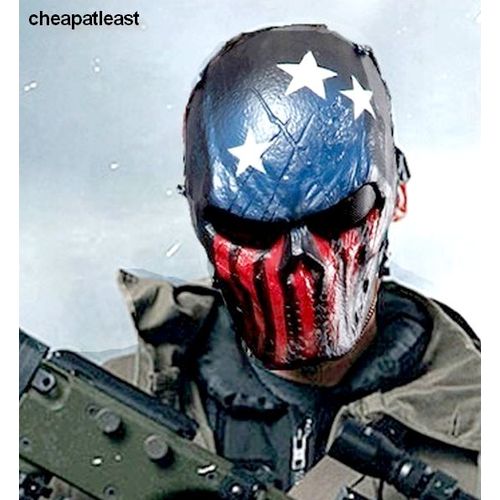 Masque De Protection Skull Horreur - Tête De Mort Warrior Chiefs Battle Wargame - Déguisement Squelette Outdoor Airsoft Paintball Drapeau Américain Usa États Unis D'amérique