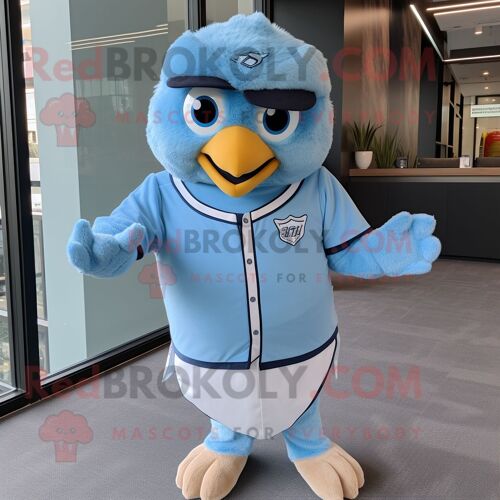 Personnage De Costume De Mascotte Redbrokoly De Faucon Bleu Ciel Habillé D'une Chemise Oxford Et De Bandeaux