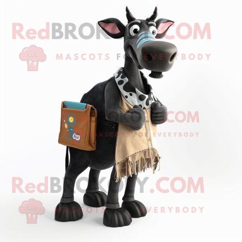 Mascotte Redbrokoly De Personnage D'okapi Noir Habillé D'un Jean Et De Portefeuilles