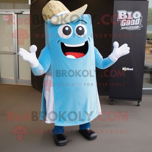 Personnage De Costume De Mascotte Redbrokoly De Côtes De Barbecue Bleu Ciel Habillé D'un T-Shirt À Manches Longues Et D'épinglettes