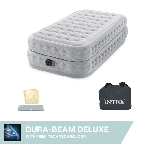 Intex Matelas gonflable - Supreme Air-Flow - 1 personne - 99x191x51 cm (LxLxH) - Gris - Motopompe intégrée