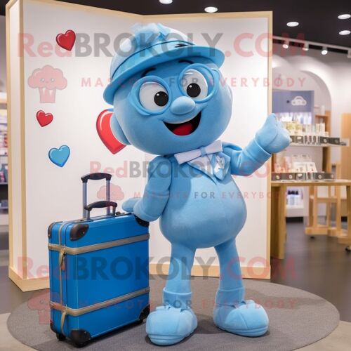 Mascotte Redbrokoly De Personnage De Lettre D'amour Bleu Ciel Habillée D'un Jean Mom Et De Porte-Documents