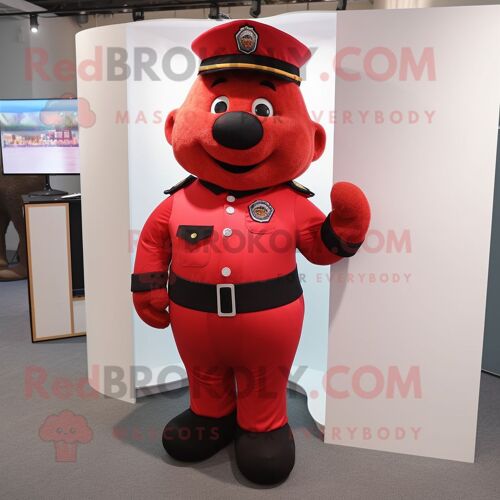 Personnage De Costume De Mascotte Redbrokoly D'officier De Police Rouge Habillé D'un Pantalon Habillé Et De Sacs À Dos