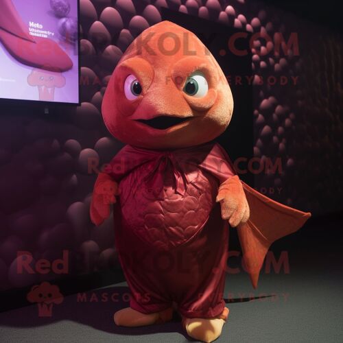 Personnage De Costume De Mascotte Redbrokoly De Poisson Rouge Marron Habillé D'un Gilet Et De Châles