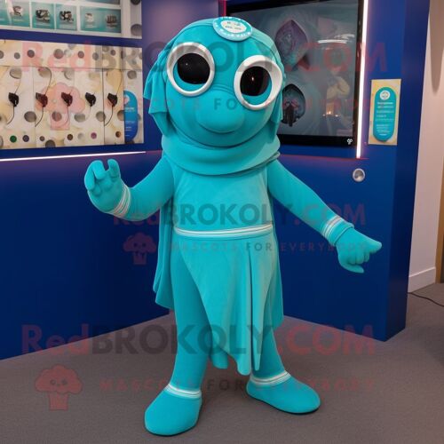 Déguisement Mascotte Redbrokoly Champagne Turquoise Personnage Habillé D'une Combishort Et D'une Écharpe À Pinces