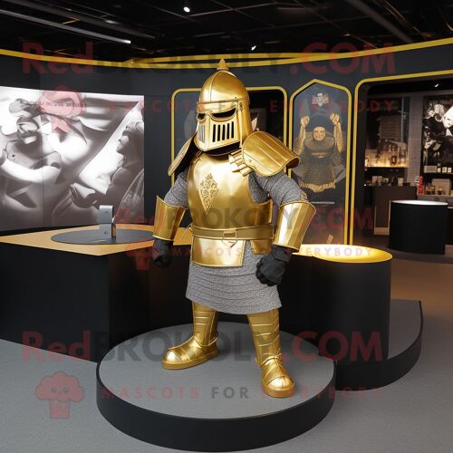 Personnage De Costume De Mascotte Redbrokoly De Chevalier Médiéval Doré Habillé D'une Jupe Et De Ceintures