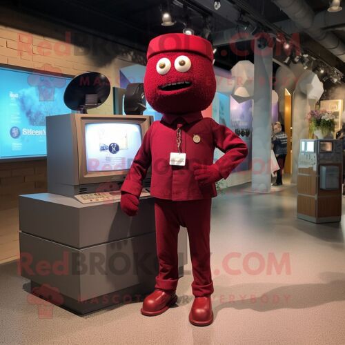 Personnage De Costume De Mascotte Redbrokoly De Télévision Marron Vêtu D'une Combinaison Et De Pochettes