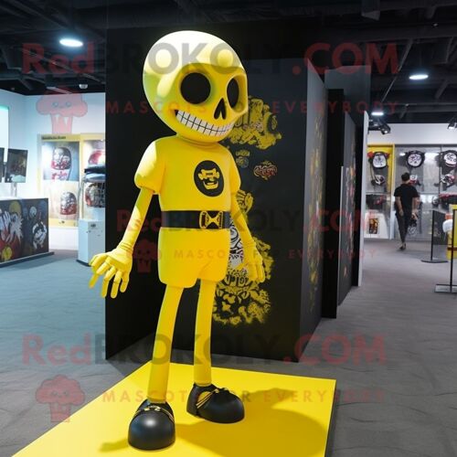 Personnage De Costume De Mascotte Redbrokoly De Crâne Jaune Citron Habillé D'un Legging Et De Bracelets De Cheville