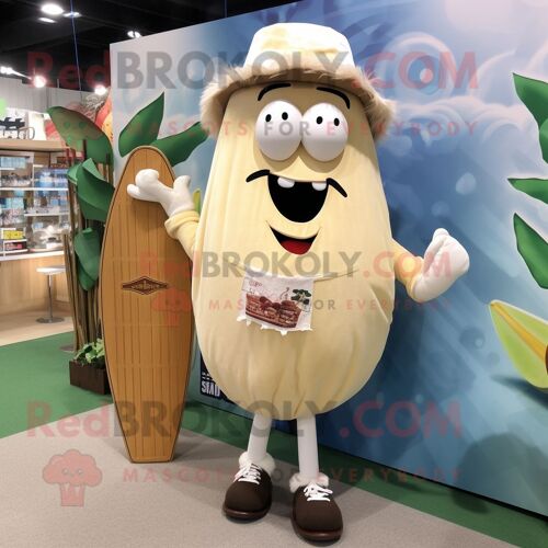 Personnage De Costume De Mascotte Redbrokoly De Pomme De Terre Crème Habillé Avec Un Short De Bain Et Des Pochettes De Costume
