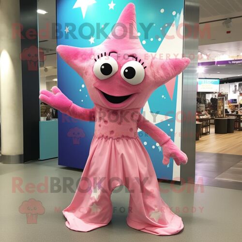 Personnage De Costume De Mascotte Redbrokoly D'étoile De Mer Rose Habillé D'une Jupe Longue Et De Bracelets De Cheville