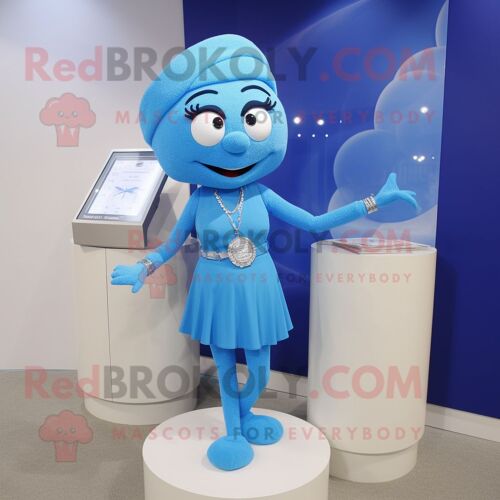 Costume De Mascotte Redbrokoly De Bracelet Bleu Personnage Habillé D'une Robe Fourreau Et De Montres