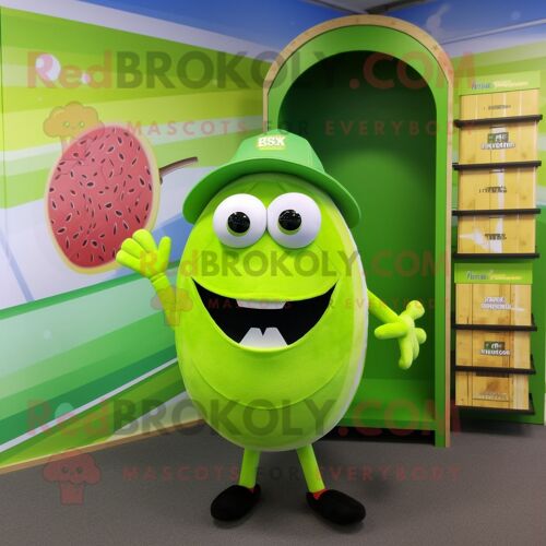 Personnage De Costume De Mascotte Redbrokoly Cerise Vert Citron Vêtu D'un Short De Bain Et De Portefeuilles