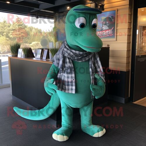 Personnage De Costume De Mascotte Redbrokoly De Monstre Du Loch Ness Vert Habillé D'un Jean Bootcut Et De Châles