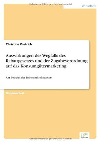 Auswirkungen Des Wegfalls Des Rabattgesetzes Und Der Zugabeverordnung Auf Das Konsumgütermarketing