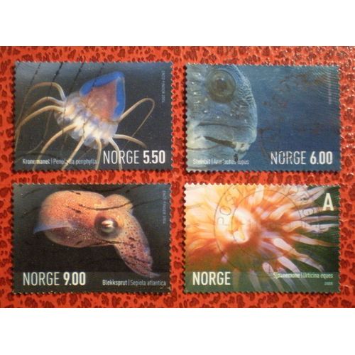 Lot De 4 Timbres Oblitérés - Norvège - Faune Marine - Années 2004 Et 2005