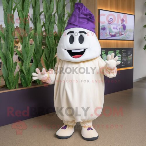Costume De Mascotte Redbrokoly D'aubergine Crème Personnage Habillé D'un Bermuda Et De Bandeaux