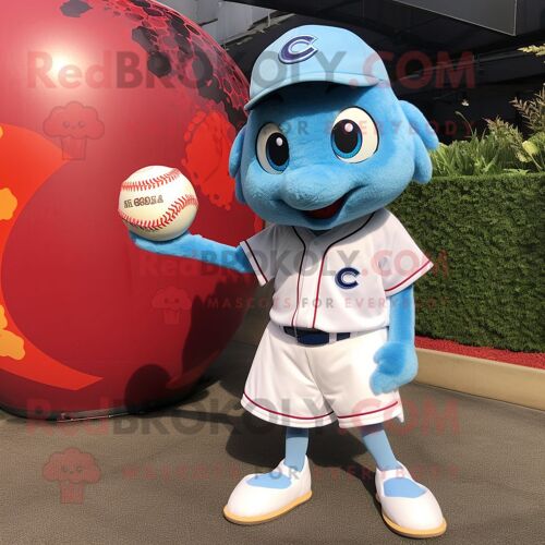 Personnage De Costume De Mascotte Redbrokoly De Balle De Baseball Bleu Ciel Habillé D'une Mini Jupe Et De Portefeuilles