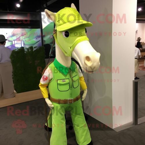 Personnage De Costume De Mascotte Redbrokoly De Jument Vert Citron Vêtu D'une Salopette Et De Colliers
