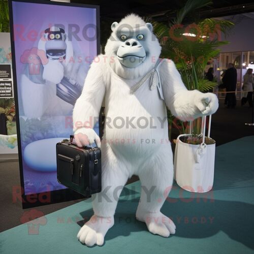 Personnage De Costume De Mascotte Redbrokoly De Gorille Blanc Habillé D'une Robe Droite Et De Sacs À Main