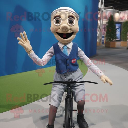 Personnage De Costume De Mascotte Redbrokoly Unicyclist Habillé D'une Chemise Boutonnée Et De Bretelles